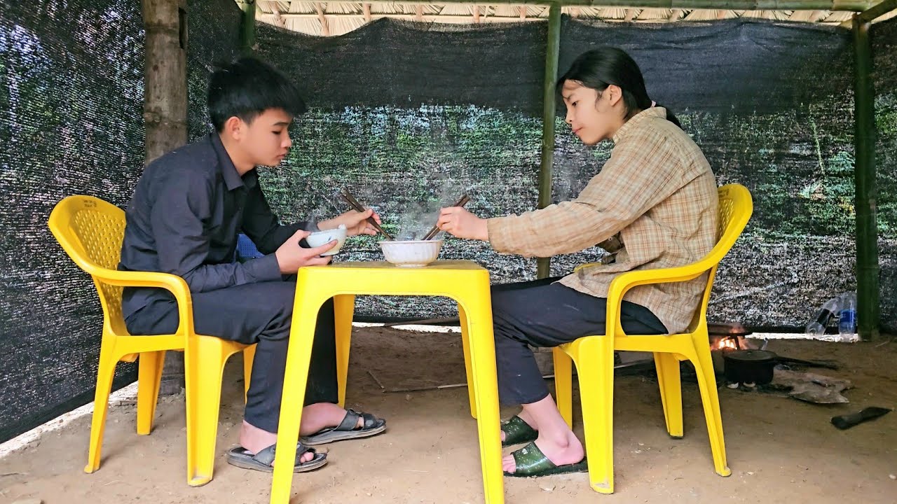Homeless boy and poor girl harvest bring to sell and buy food - Homeless boy