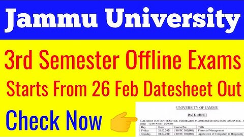 Jammu University 3rd semester offline exams start from 26 Feb Datesheet out check now