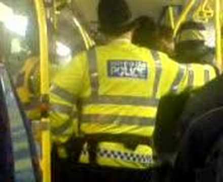 Police officers arrest young man on a bus in Barnet for swearing after being warned. Naughty naughty boy.