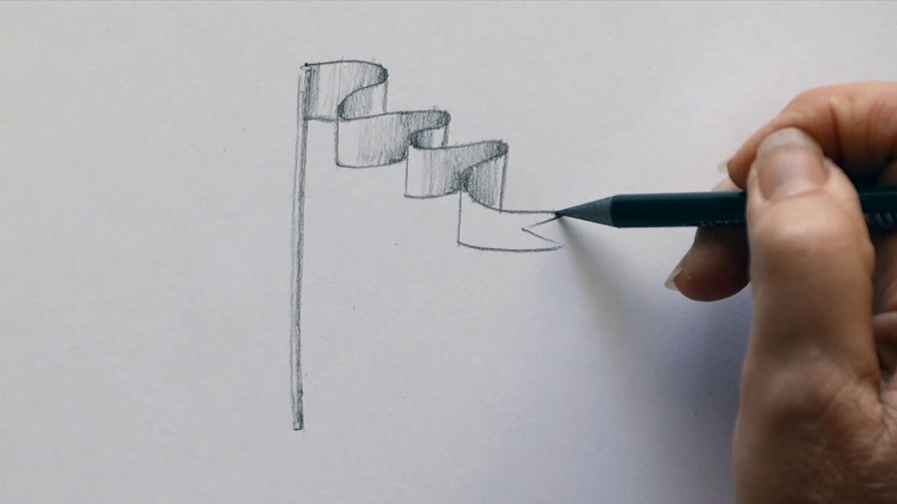 How To Draw A 3d Flag Or Banner Youtube