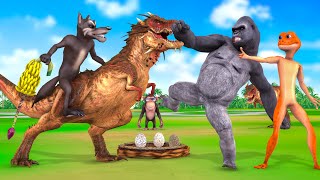 Gorilla Patila VS Dinosaur Wolf Fight Patila Challenge Missed The Gorilla Funny Animated Short Film