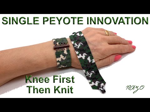 Easy peyote work with first align then knit technique, camouflage bracelet