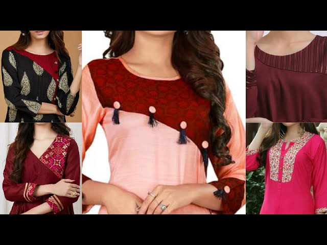 Piping and patchwork Kurti neck design / simple fabric button work Kurti  neck design - YouTube