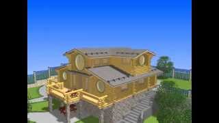 K3-Cottage software project. Log House with Big Round Windows.