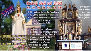 LIVE : 3:50 sv.Faustína, 3:50 Faustina, ruženec, 5:00 -21:00 ruženec z Hájička RKC V.Kostoľany