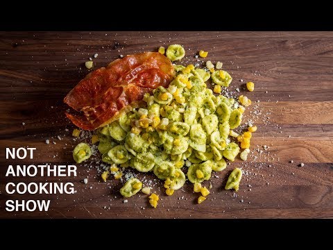 corn-pesto-pasta-with-prosciutto-crisp-|-farmer's-market-meals
