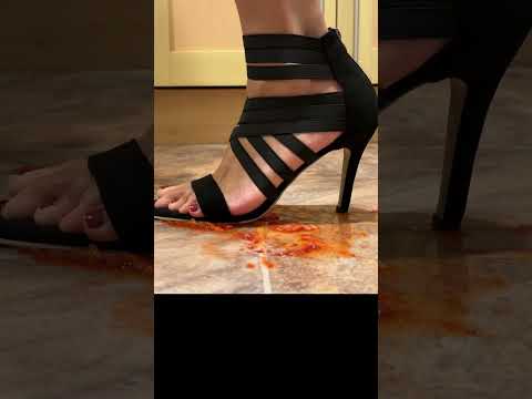 Food Crush Fetish  Giantess Strawberry Crush Walkover in  Black Strappy Stilettos 1 #shorts