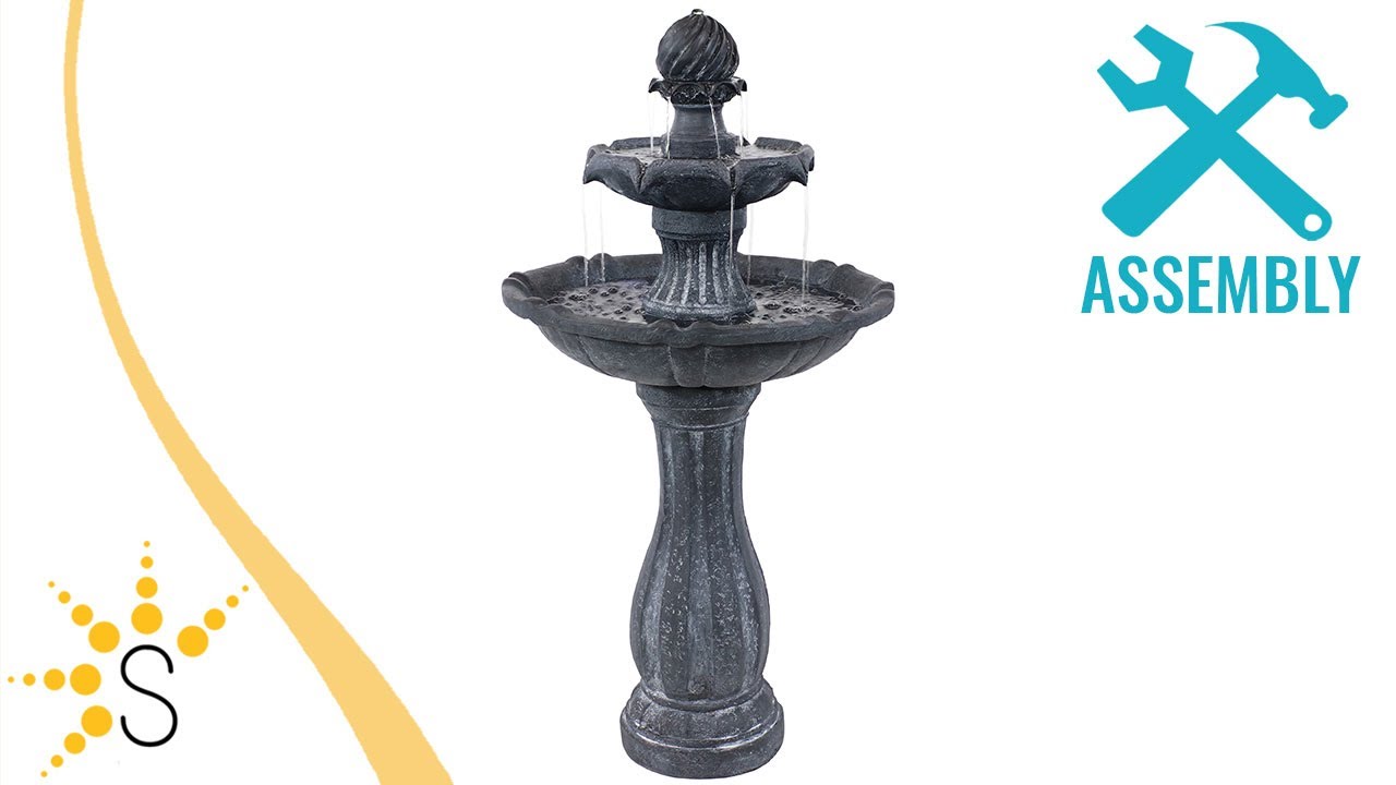 Sunnydaze 2-Tier Arcade Solar Outdoor Water Fountain with LED Light - Black - 45" H - SL-0213-Black