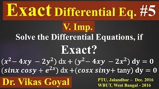 Exact Differential Equation #5 (V.Imp) in Hindi | Ordinary Differential Equations of First Order