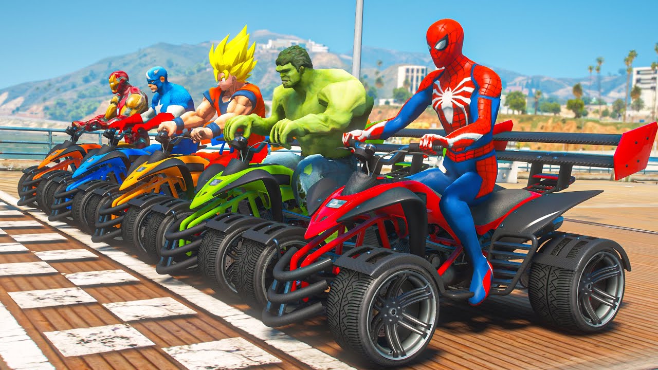 SpiderMan  Superheroes Street Blazer Racing EVENT on Beach Challenge   GTA 5 Mods Ep503