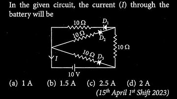 In the given circuit, the current (I) through the battery will be  SM DTS 10 Q5