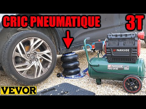 je teste cric pneumatique VEVOR 3T avec STANLEY et PARKSIDE LIDL compresseur silencieux PSKO 24 @BricovideoOvh