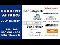 Current Affairs 13/07/17 - UPSC, IAS, SSC CGL, CDS, NDA, Group B