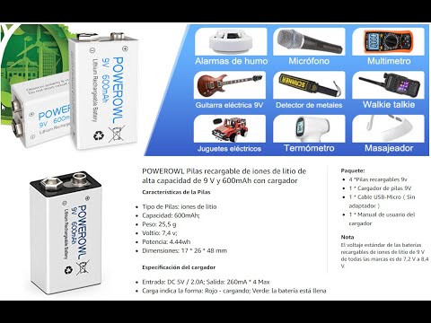 REVIEW. 🔋Pilas 🔋 ♻️recargables♻️ ⚡9V⚡ y 🚛 600mAh🚛. POWEROWL