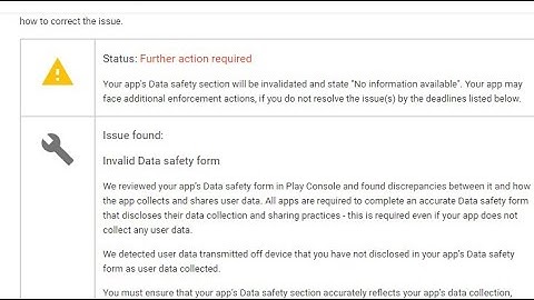 Issue found: Invalid Data safety form