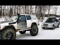 Джипы монстры и субаристы в глубоком снегу. Jeep /TLC/NISSAN/SUBARU