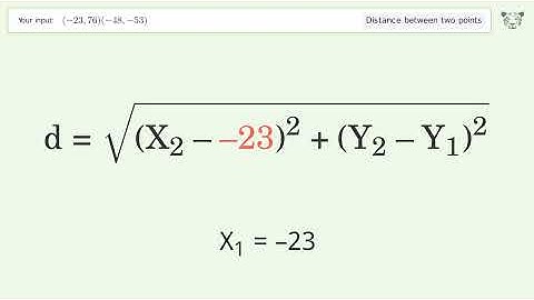 Find the distance between two points p1 (-23,76) and p2 (-48,-53): Step-by-Step Video Solution