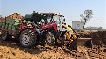 Jcb 3dx Xpert Backhoe Loading Field Mud |Massey ferguson 241&1035 and Eicher 380 Tractor with Trolly