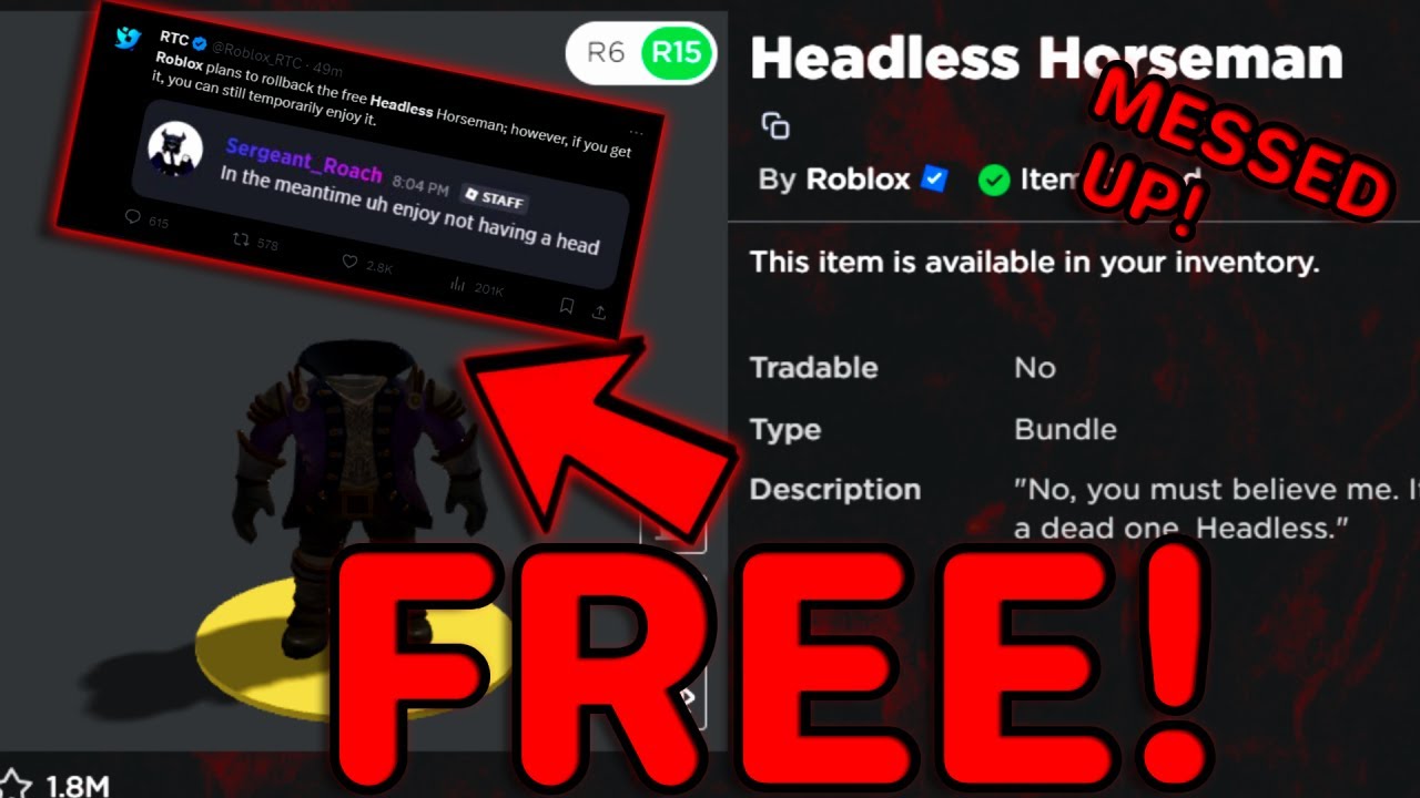 RTC on X: Roblox has taken the Headless Horseman offsale, it was  accidentally made FREE?!  / X