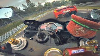 Very Fast R6 Biker VS Ferrari Porsche | Nordschleife BTG 7:45