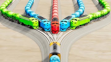 Impossible Multiple Overlapping Rail Tracks Crossover Vs Trains Crossing - BeamNG.Drive