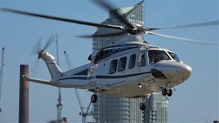 AW139 Castle Air smooth landing, startup and takeoff at London Heliport GLAWA