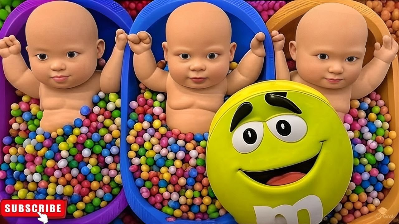 3 Rainbow Bath Tubs Candy With M&M's& Magic Slime Cutting Video 