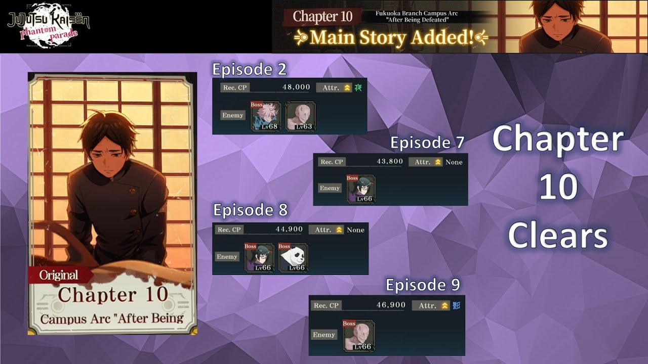 Jujutsu Kaisen Phantom Parade Chapter 10 Clears (F2P Main Account)