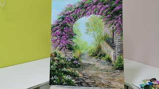 Italian Village Garden acrylic painting || Step by step|| For Beginners