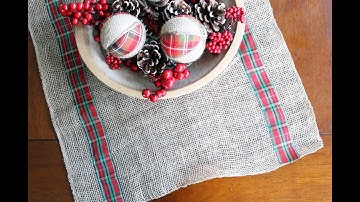 Burlap and Plaid Table Runner for Christmas