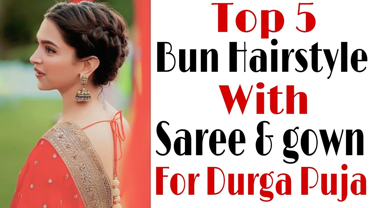 Top 5 hairstyle with saree or gown for durga puja | party hairstyles |  trending hairstyles - YouTube
