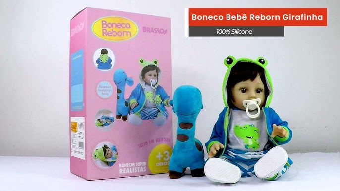 Boneca Bebê Reborn Realista Roupa de Girafinha 100% Silicone