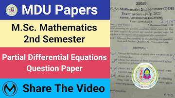MDU DDE MSc Maths 2nd Semester | Partial Differential Equations Previous Year Question Paper |