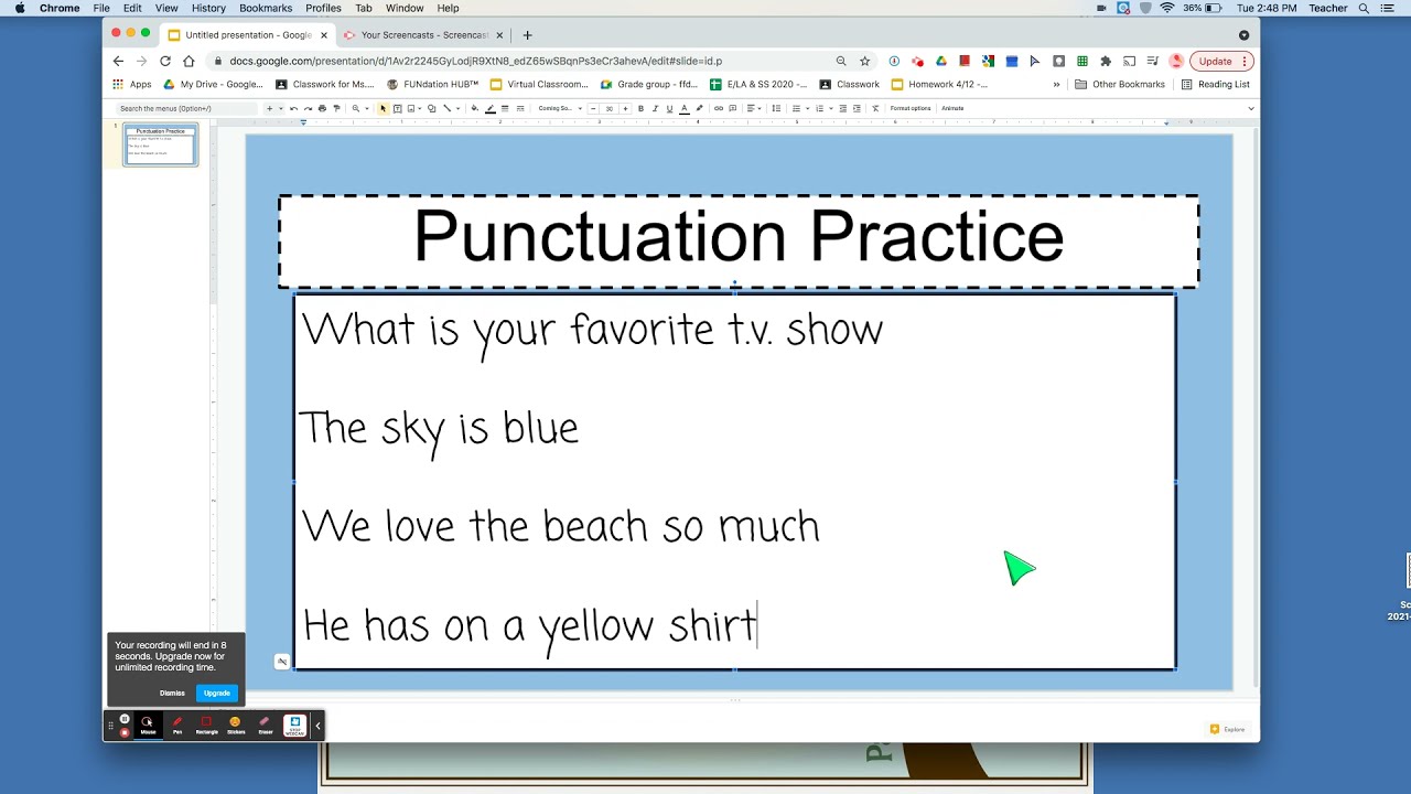 Make a Google Slide- Punctuation Writing Assignment (K-1st grade) |Part 1|