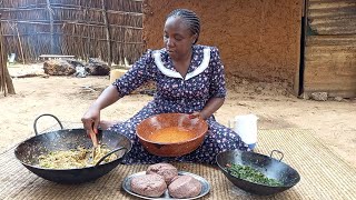 African Village Life\/\/Cooking Most Delicious Traditional Food  with Ragi for Dinner