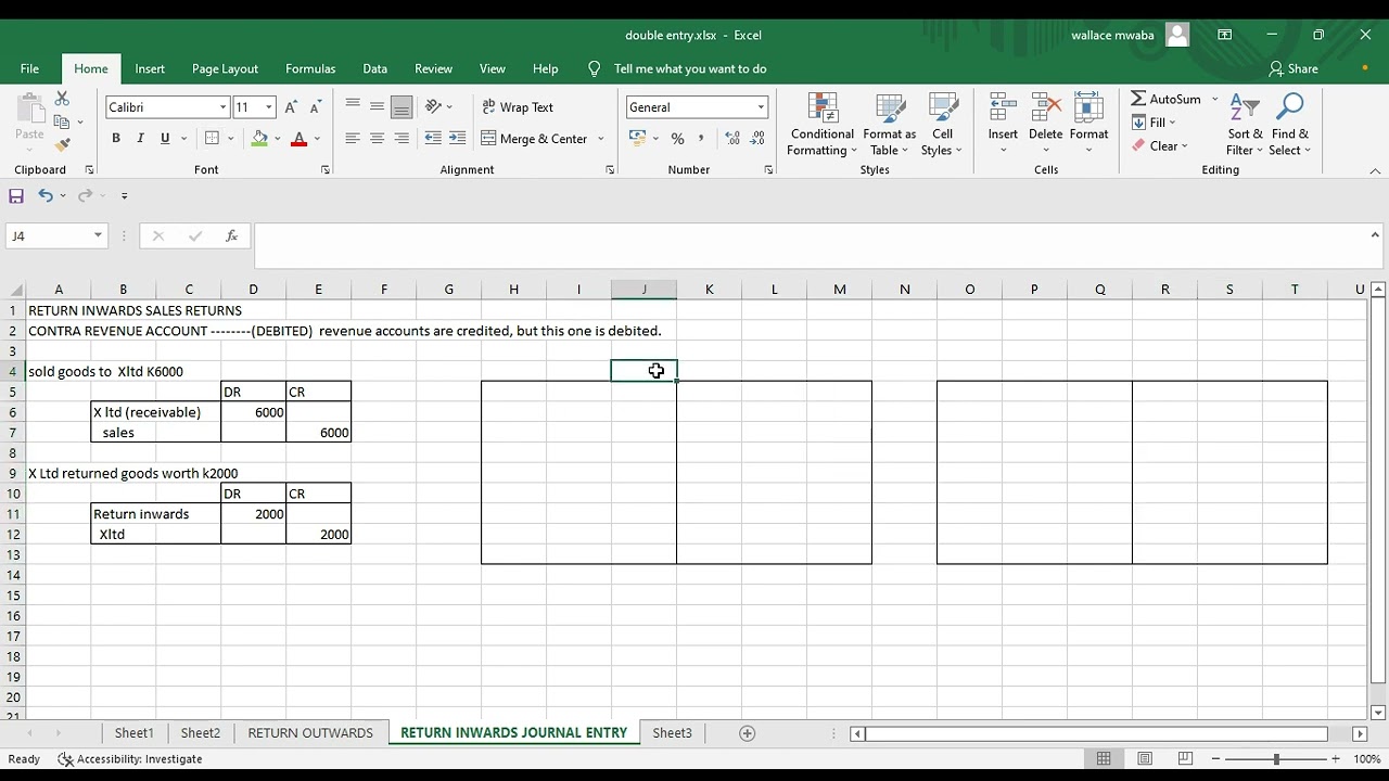 RETURN INWARDS journal entry