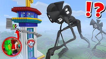 JJ and Mikey BIGGEST Paw Patrol Tower vs DARK SIREN HEAD! BUILD CHALLENGE in Minecraft / Maizen