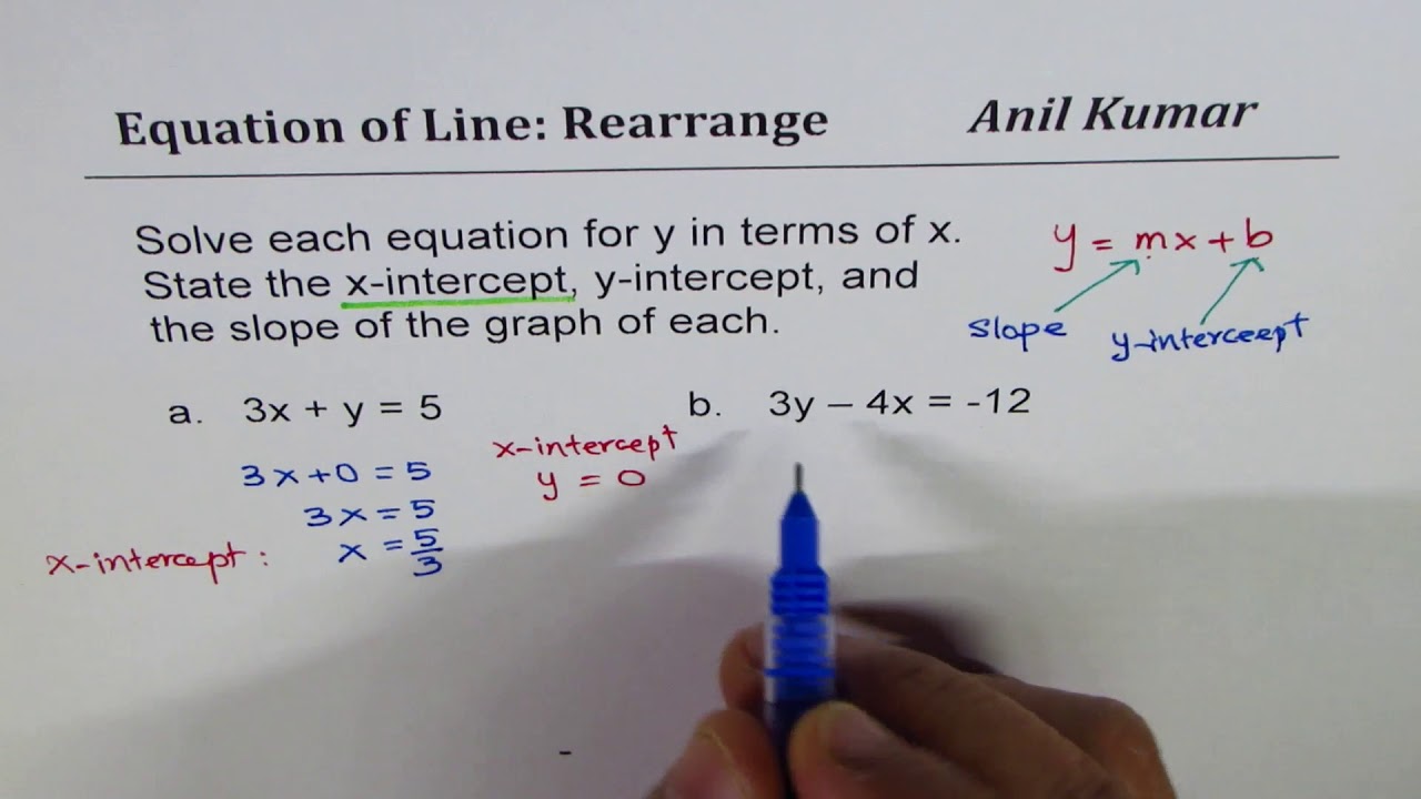 Find Intercepts And Slope Of Linear Equation 3y 4x 12 Youtube