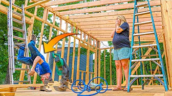 I FELL OFF the roof while framing our DIY Tiny House build