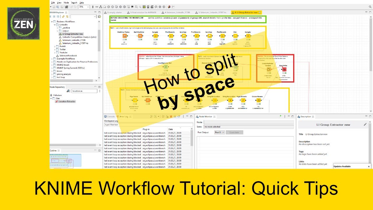 KNIME - splitting cell by space (regex) - YouTube