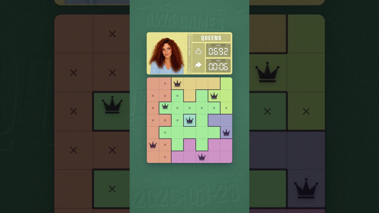 LinkedIn Queens #692 solved board for March 23, 2026, 7x7 grid