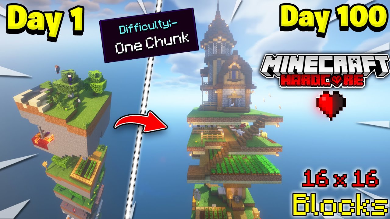 We Survived 100 Days on *One Chunk* only world in minecraft hardcore ...