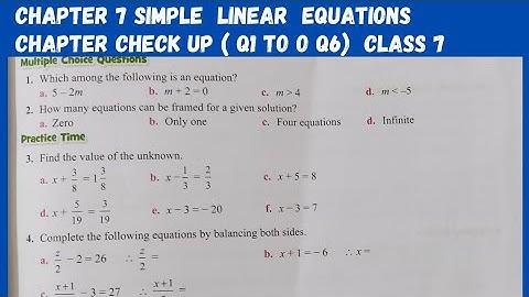 Chp 7 Simple Linear Equations. Chapter Check Up ( Q1 to Q6). Class 7. Oxford Mathematics