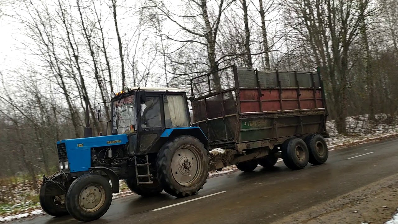 Работа трактора с прицепом