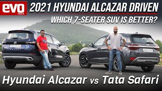 2021 Hyundai Alcazar vs Tata Safari | 7 seater SUV comparison review | evo India