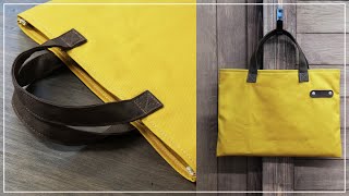 手提げかばんの簡単な作り方/帆布/A4/裏地無し/持ち手#2-How to Sew a bag Easy simple