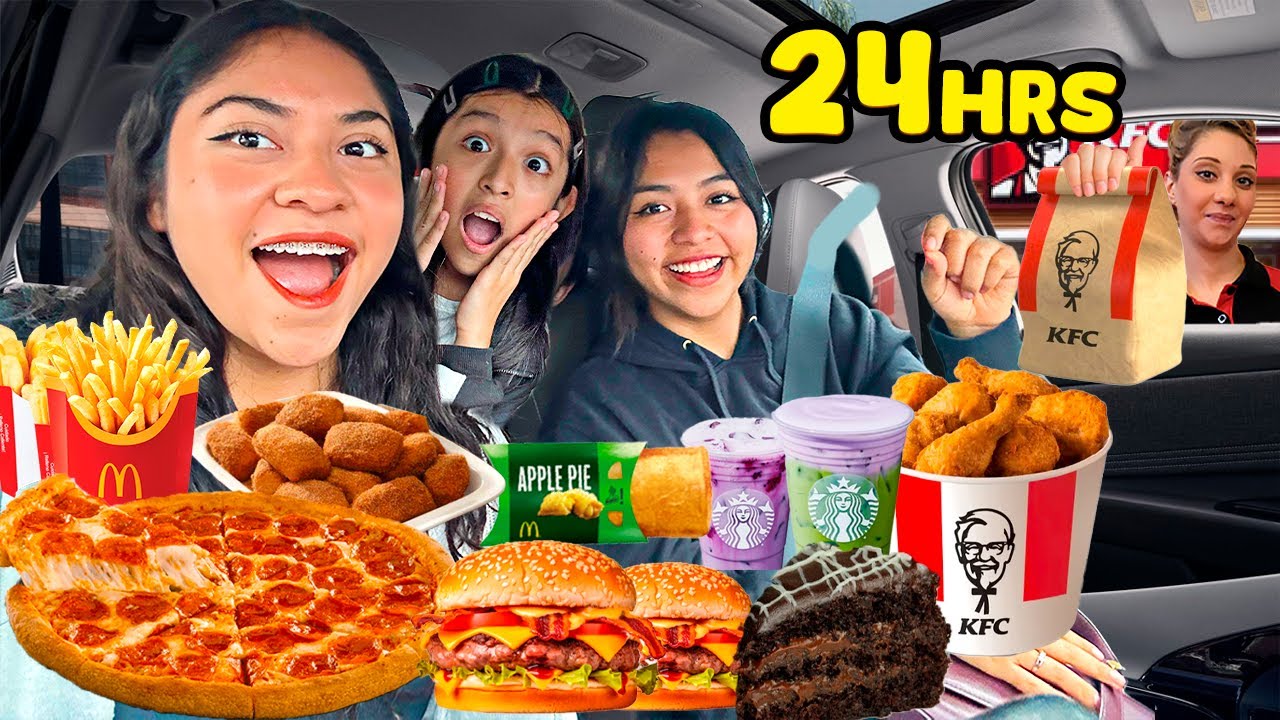24 HORAS COMIENDO COMIDA RÁPIDA🍔🍟🍕 | Michell Merlin