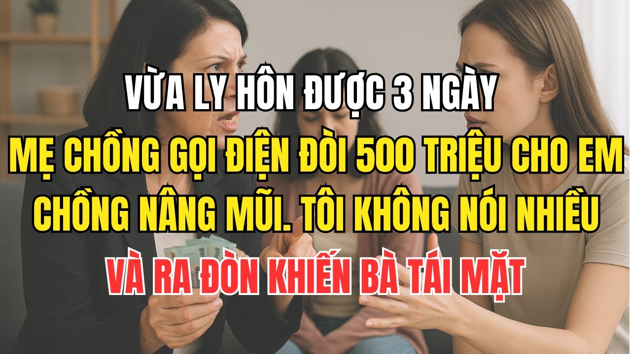 Vừa ly hôn 3 ngày, mẹ chồng gọi điện đòi 500 triệu cho em chồng nâng mũi  tôi không nói nhiều và...
