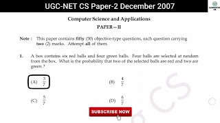 December 2007 | UGC NET Computer Science Solved Paper | D-8707 | NTA UGC NET