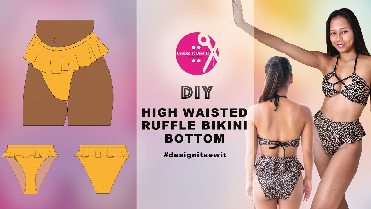 DIY - High Waisted Ruffle Bikini Bottom ( Non reversible) 
